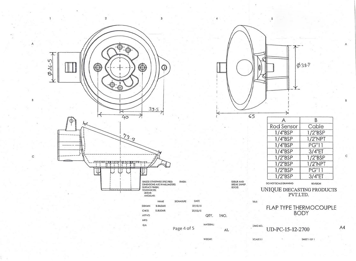Flap Type Thermocouple head